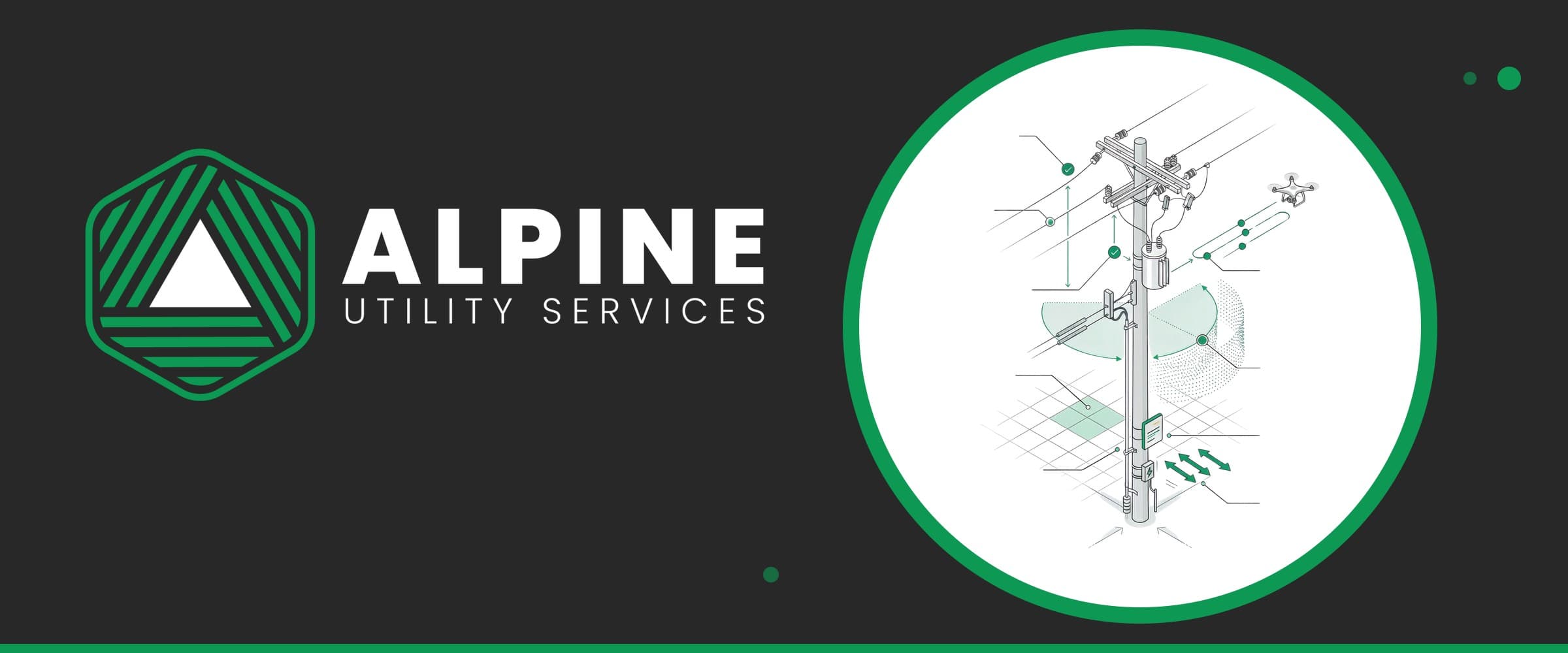 Alpine Utility Services logo beside the company's utility pole illustration